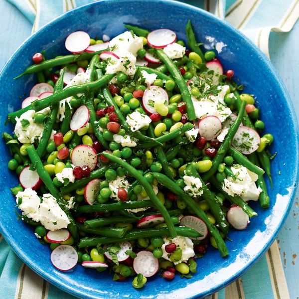 Mixed Bean Salad with Radish, Pomegranate and Fresh Goats' Cheese