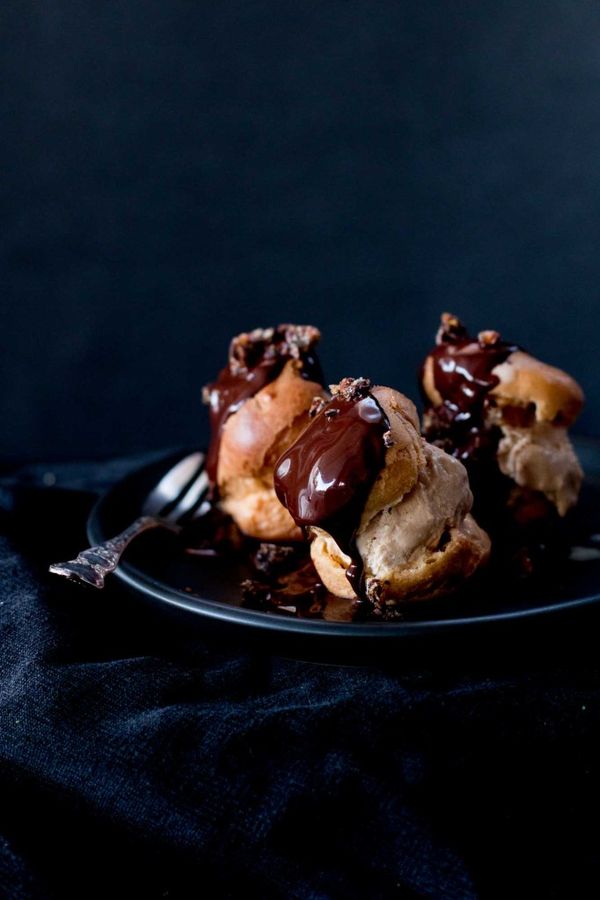 Mocha Profiteroles with Espresso Ice-Cream & Caramelised Cocoa Nibs + a Saveur finalist