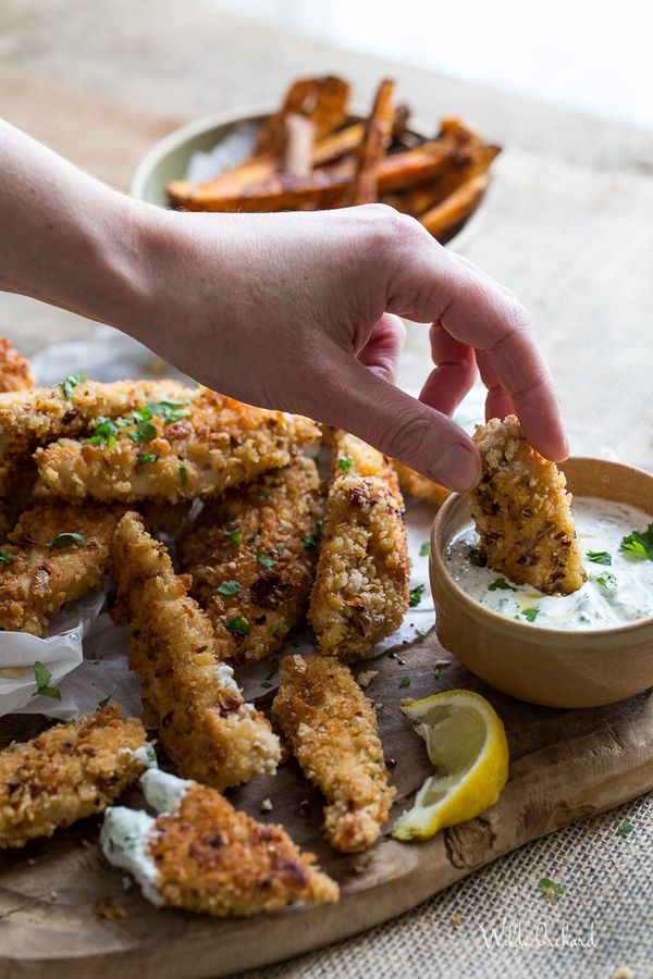 Moroccan Chicken Goujons with Herb Yogurt Dip