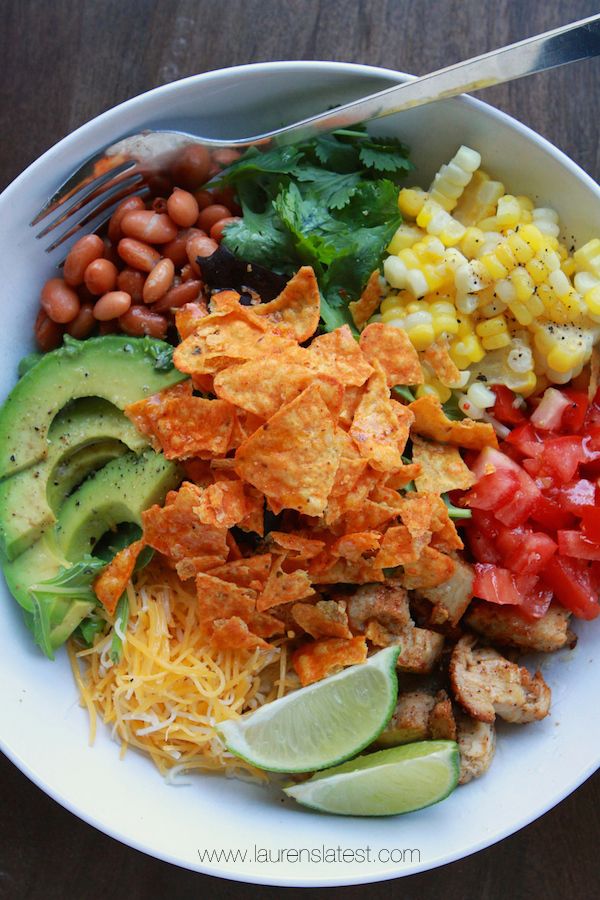 My *favorite* Southwest Salad with Garlic Lime Dressing & Doritos