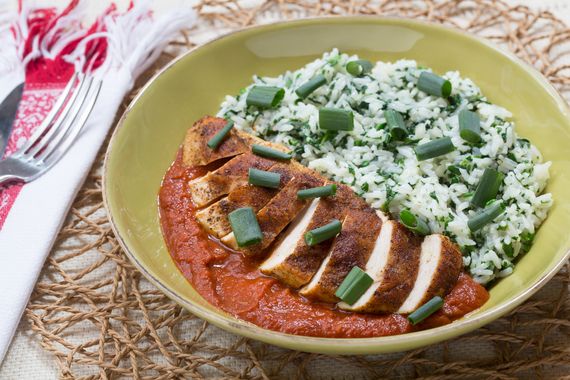 Nepalese Chicken Tarkari with Garlic-Spinach Rice & Spiced Tomato Sauce