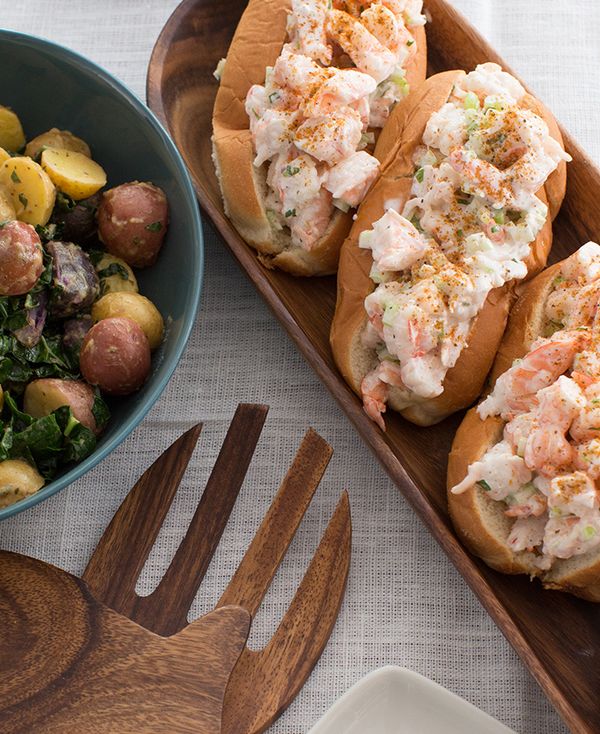 New England-Style Shrimp Rolls with Warm Potato & Kale Salad