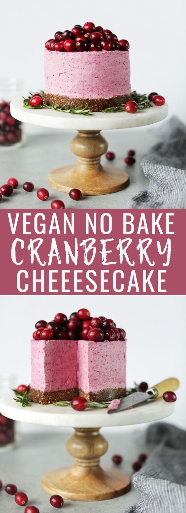 No bake vegan cranberry cheesecake with chocolate pecan crust