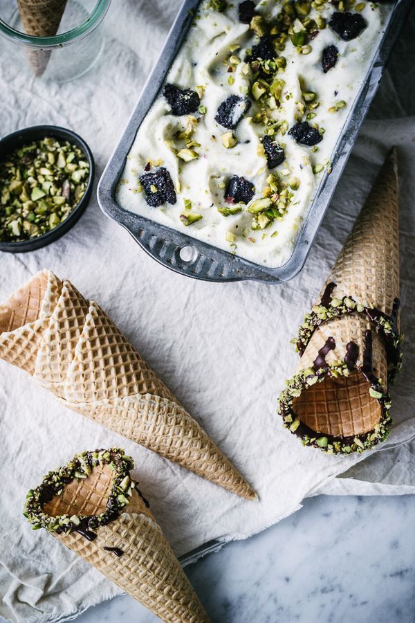 No-Churn Pistachio, Mint + Olive Oil Fudge Brownie Ice Cream