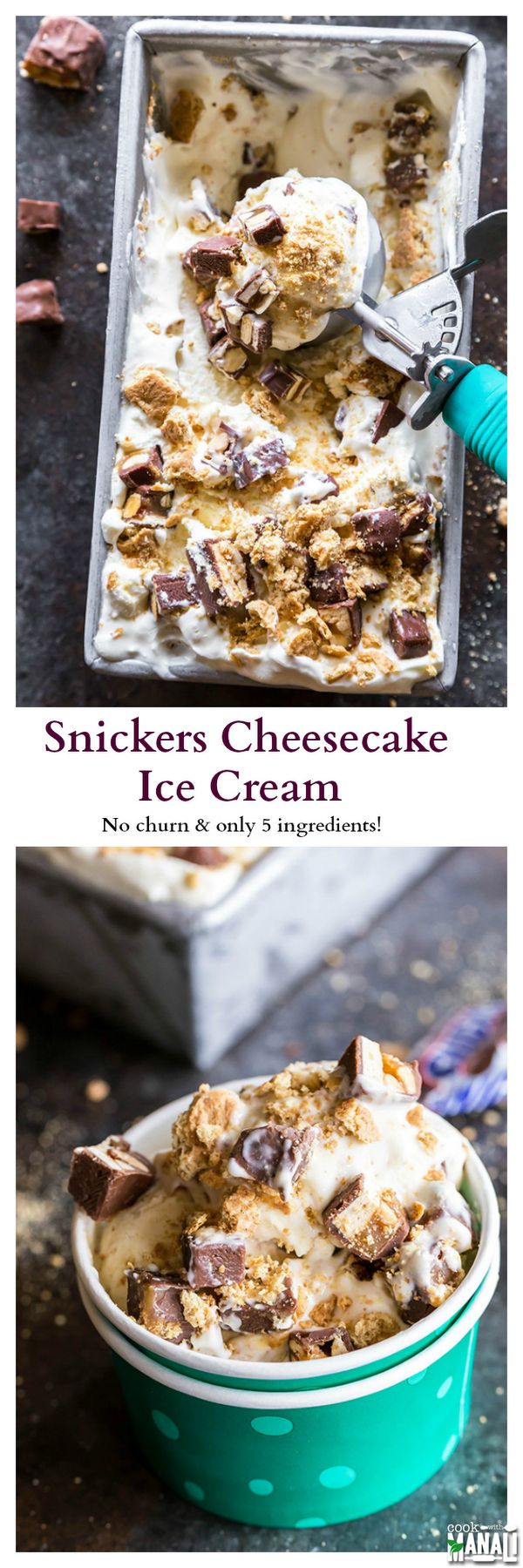 No Churn Snickers Cheesecake Ice Cream