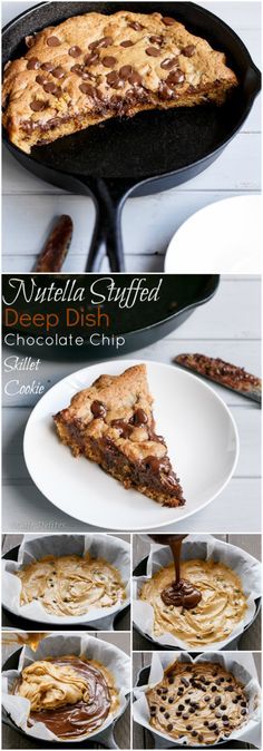 Nutella Stuffed Deep Dish Chocolate Chip Skillet Cookie (Pizookie