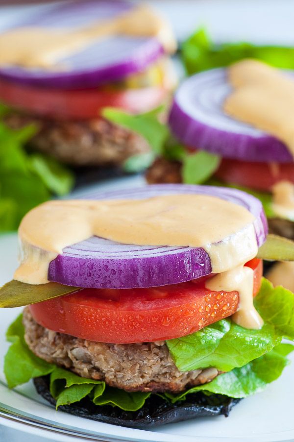 Nutty Oat Burgers on Portobello Caps