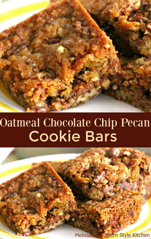 Oatmeal Chocolate Chip-Pecan Cookie Bars