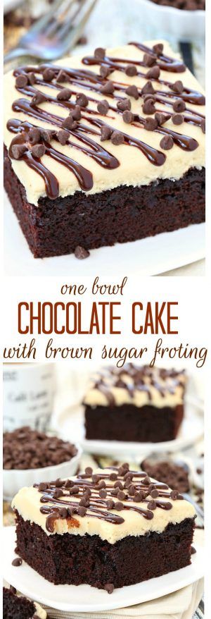 One bowl chocolate cake with brown sugar frosting