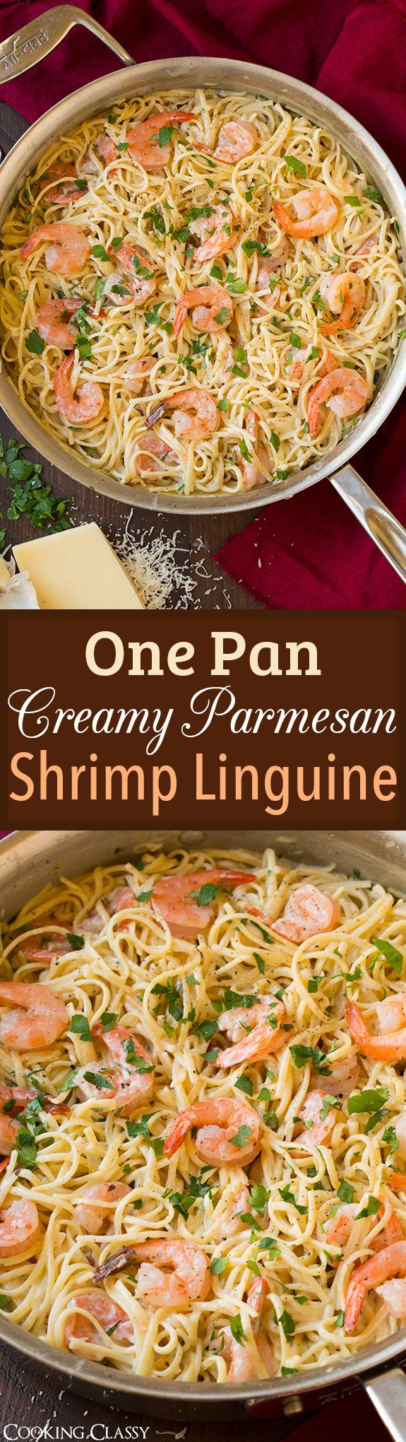 One Pan Creamy Parmesan Linguine with Shrimp