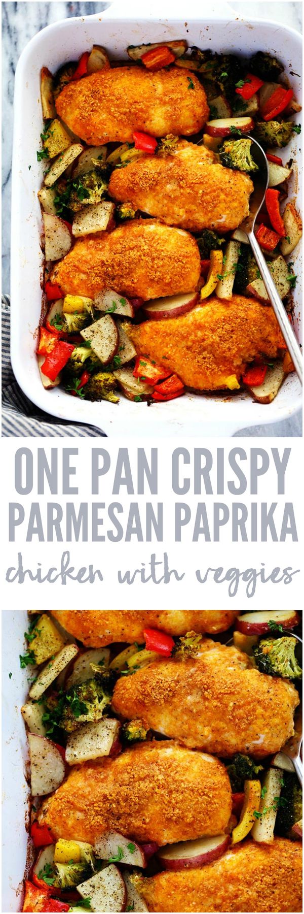 One Pan Crispy Parmesan Paprika Chicken with Vegetables