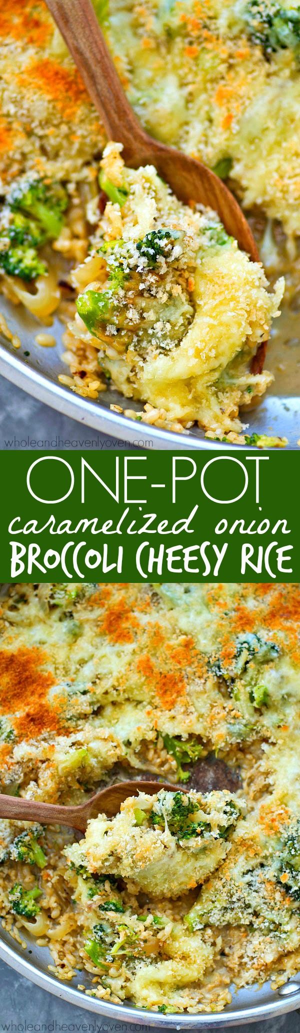 One-Pot Caramelized Onion Broccoli Cheesy Rice