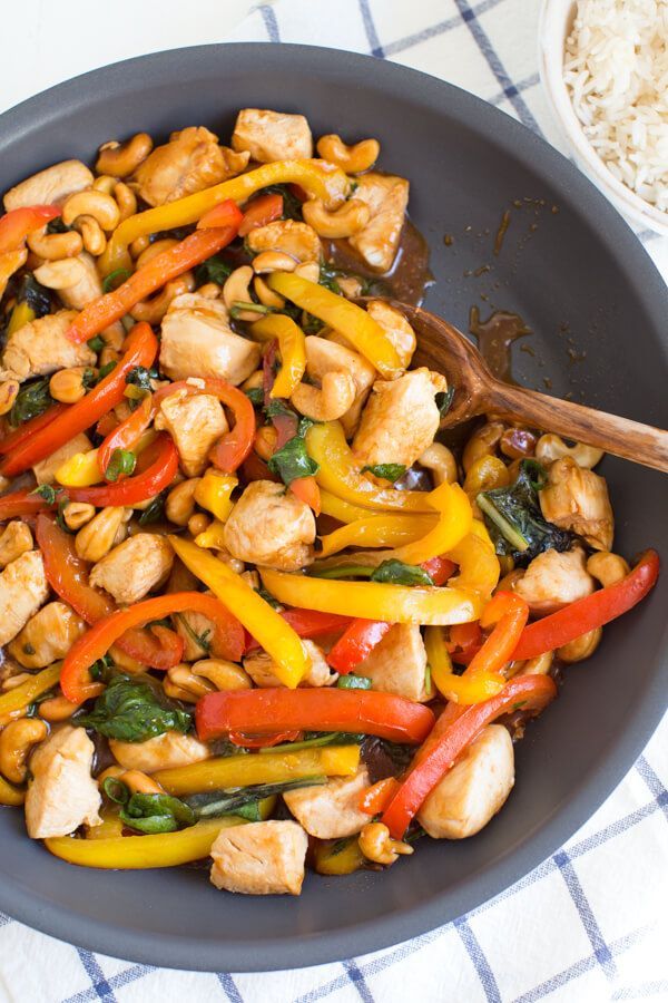 One Pot Cashew Chicken with Peppers and Greens