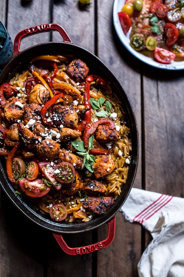 One-Pot Greek Oregano Chicken and Orzo with Tomatoes in Garlic Oil