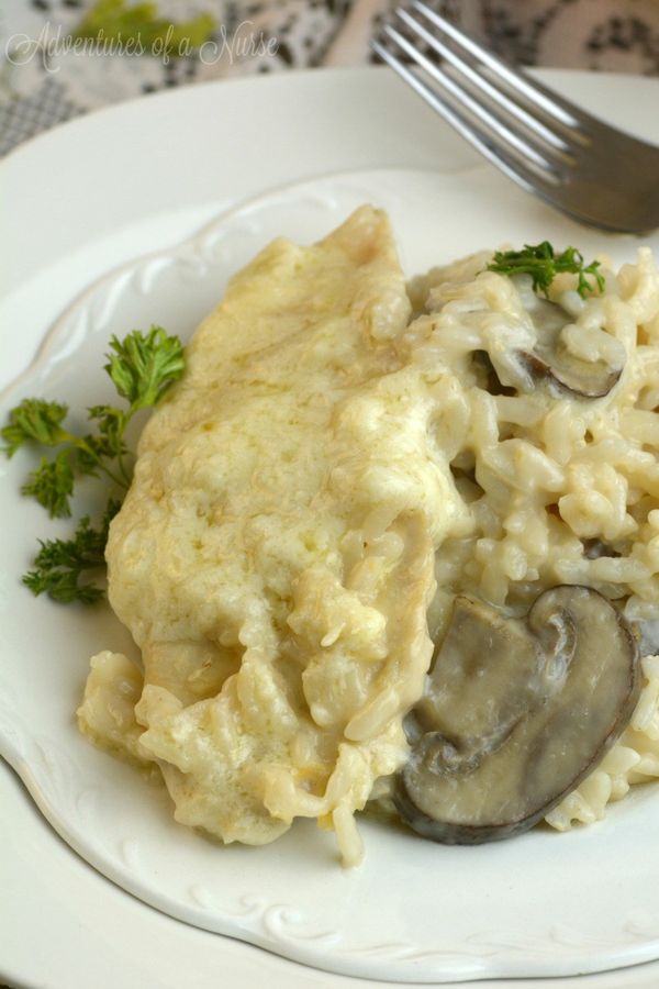 One Pot Instant Pot Asiago chicken with Mushroom Risotto