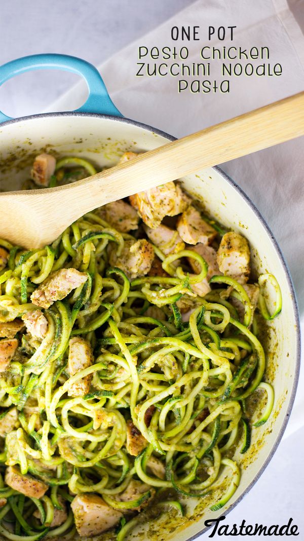 One Pot Pesto Chicken Zucchini Noodle Pasta