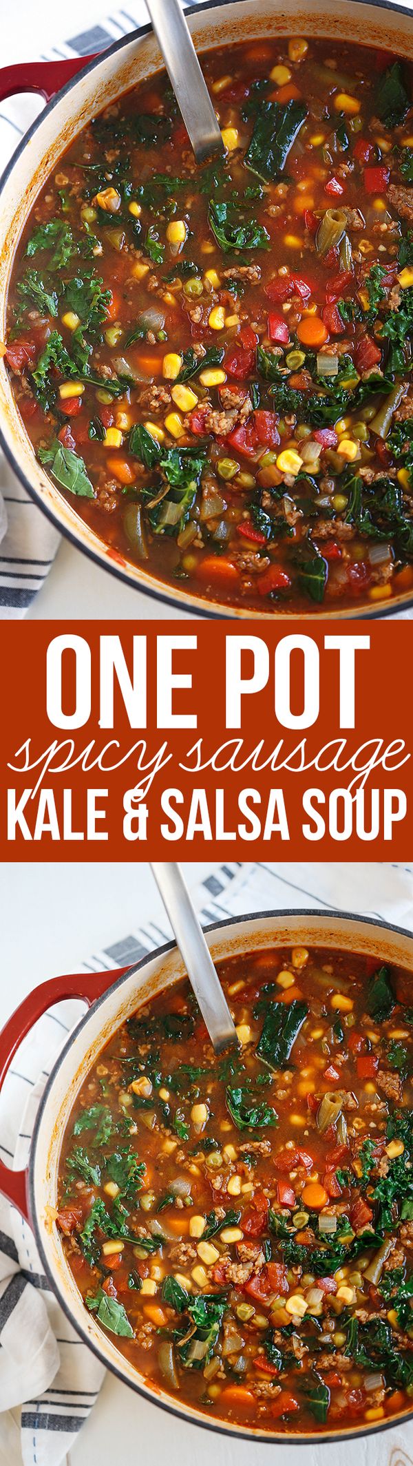 One Pot Spicy Sausage and Kale Soup