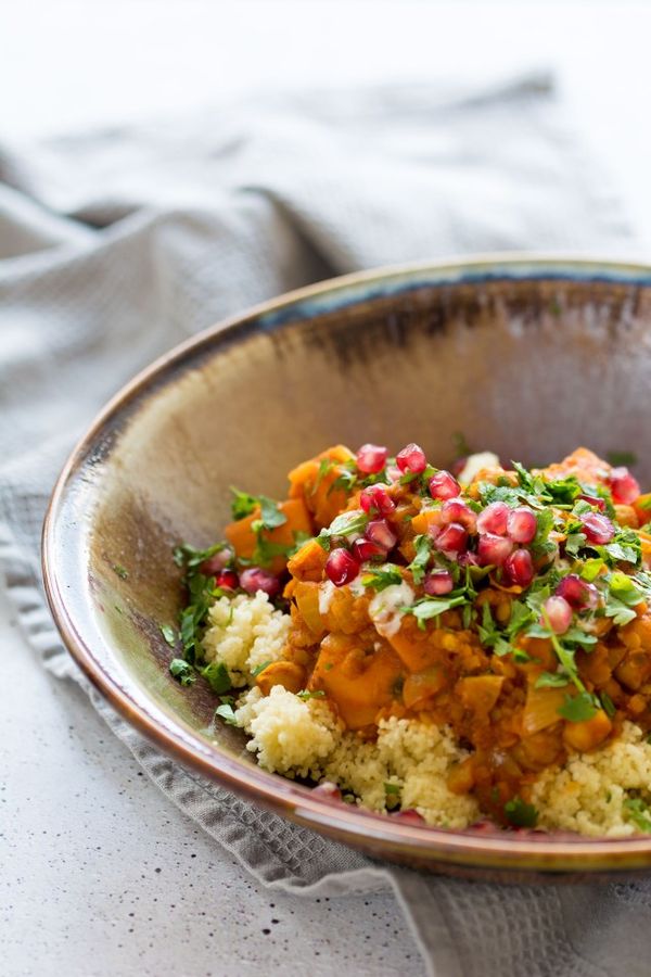 One Pot Sweet Potato and Chickpea Moroccan Style Stew