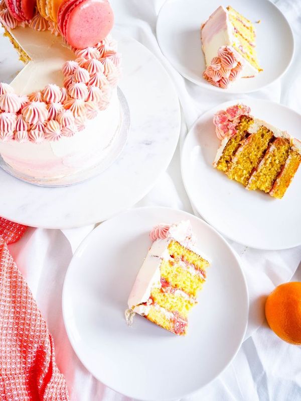 Orange Raspberry Cake with White Orange Chocolate Buttercream