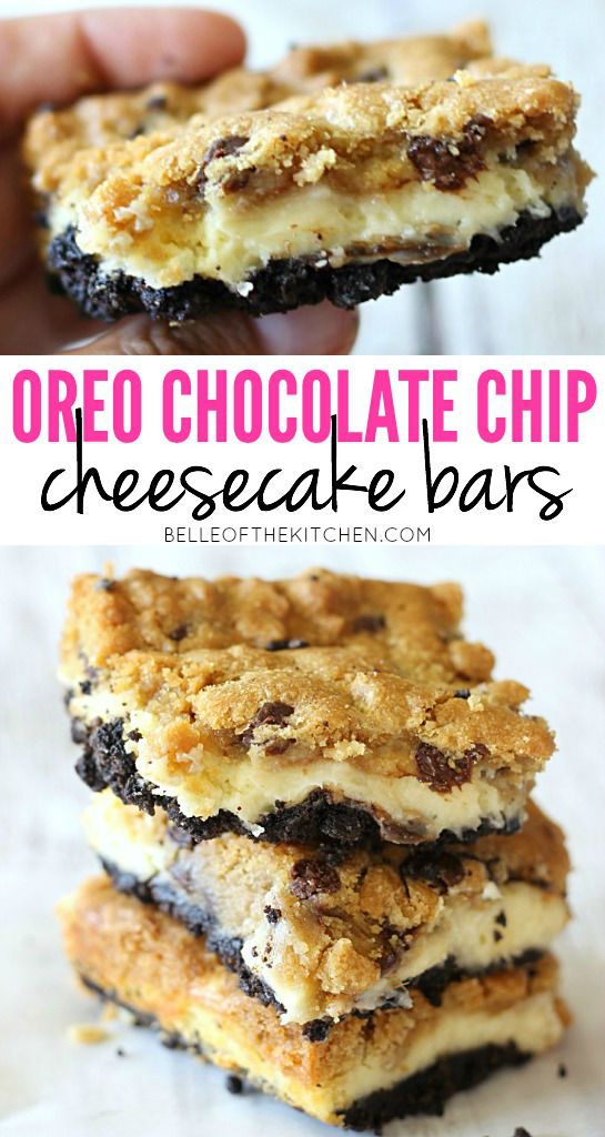 Oreo Chocolate Chip Cheesecake Bars