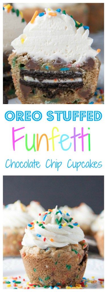 Oreo Stuffed Funfetti Chocolate Chip Cupcakes