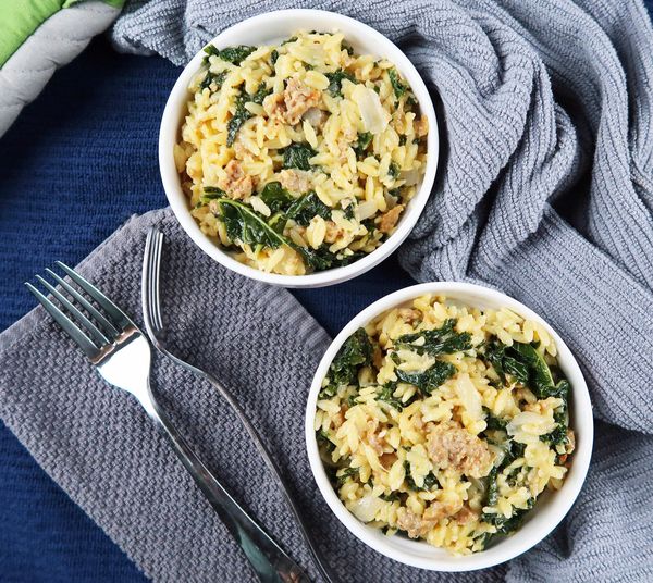 Orzo Pasta with Italian Sausage and Kale