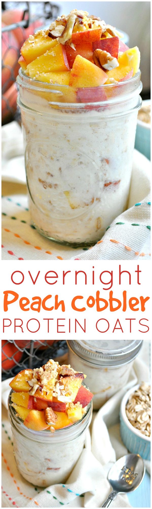 Overnight Peach Cobbler Protein Oats