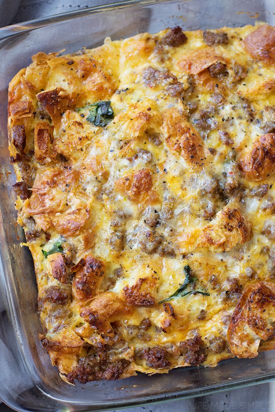 Overnight Sausage, Egg and Croissant Breakfast Bake