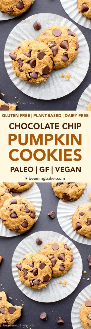 Paleo Vegan Pumpkin Chocolate Chip Cookies (V, Gluten Free, Paleo