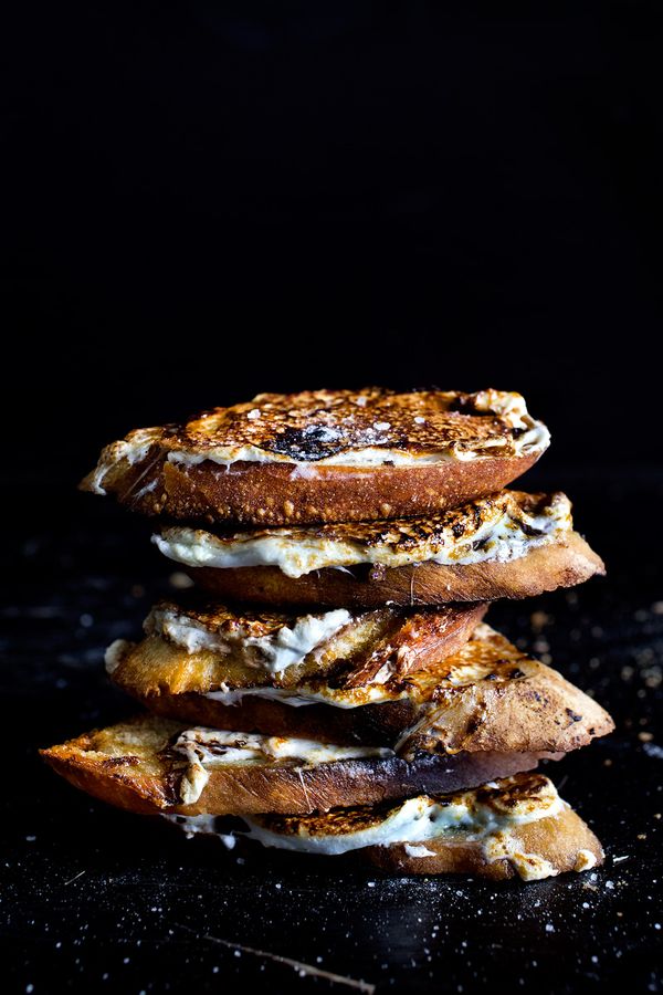 Pan-grilled marshmallow toasts with sea salt