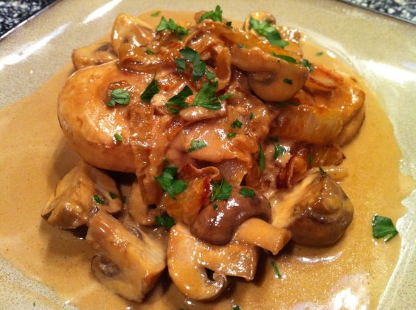 Pan-Seared Chicken with Balsamic Cream Sauce, Mushrooms and Onions