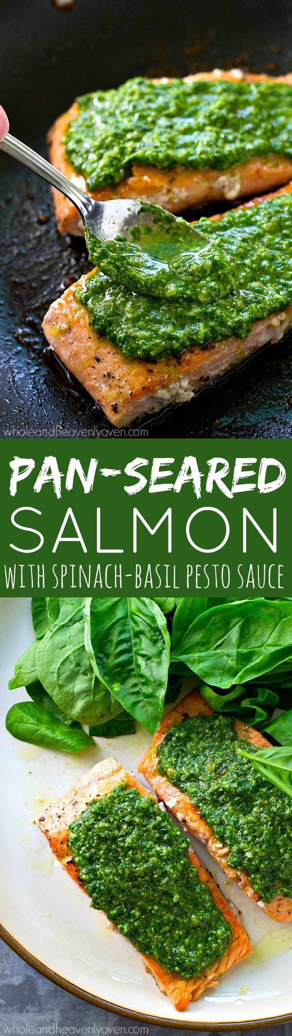 Pan-Seared Salmon with Spinach Basil Pesto Sauce