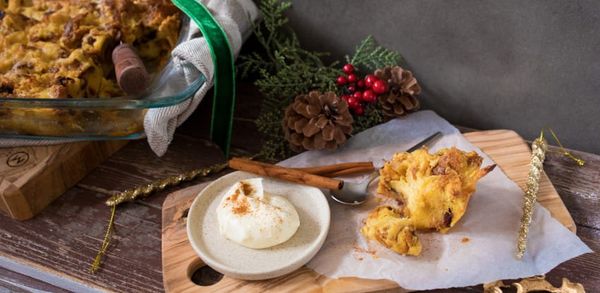 Panettone Bread Pudding With Whipped Cream Cheese Frosting