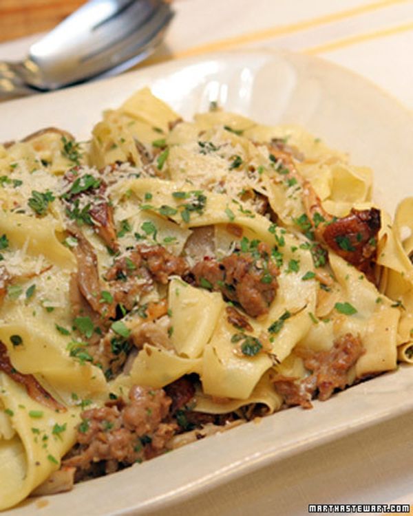 Pappardelle with Spicy Sausage and Mixed Wild Mushrooms