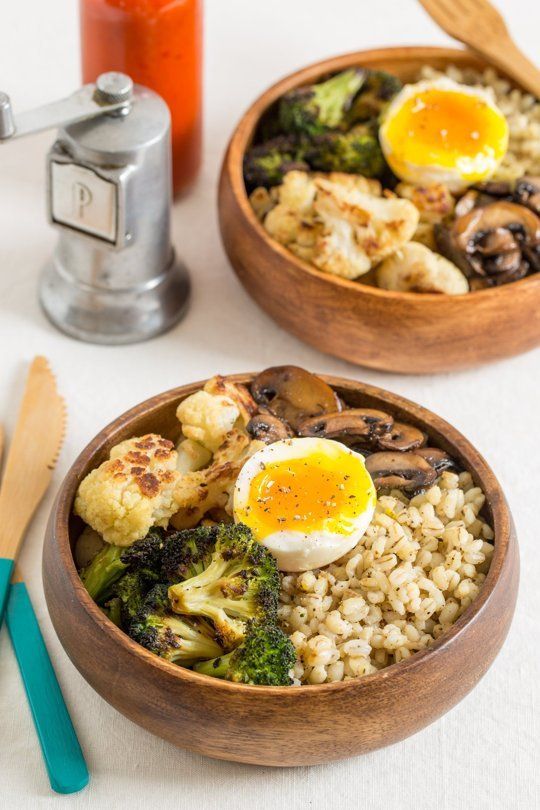 Parmesan Barley Bowl with Roasted Broccoli and a Soft Boiled Egg