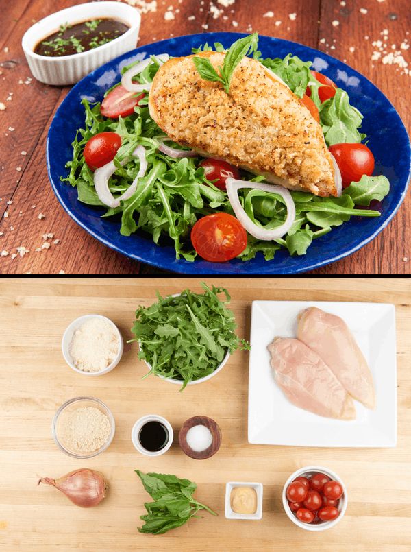 Parmesan-Crusted Chicken with arugula and balsamic vinaigrette