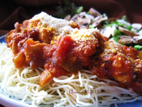 Paul Newman's Spicy Chicken over Angel Hair