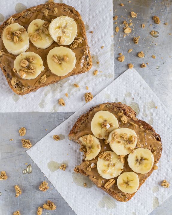 Peanut Butter Banana Toast with Granola and Honey