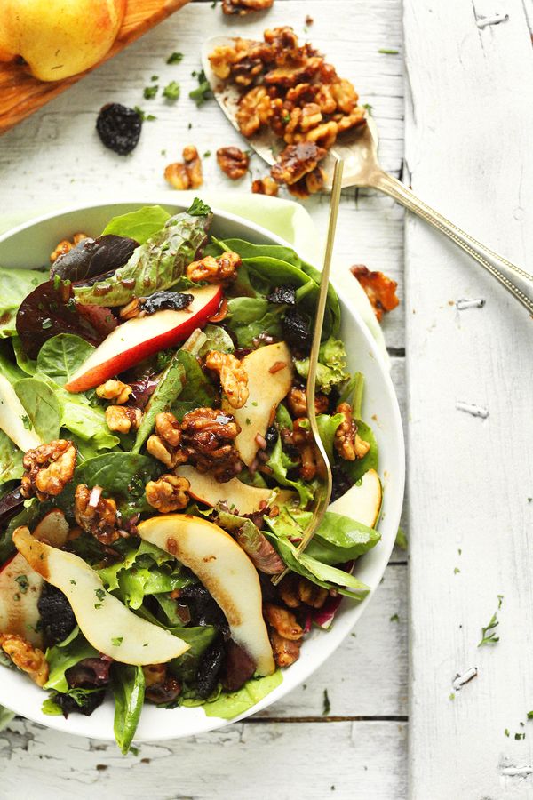 Pear Balsamic Salad with Dried Cherries and Candied Walnuts