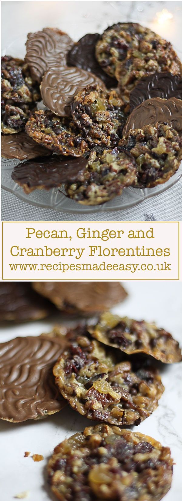 Pecan, ginger and cranberry florentines