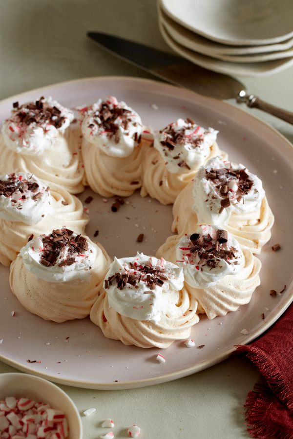 Peppermint Pavlova with Shaved Dark Chocolate