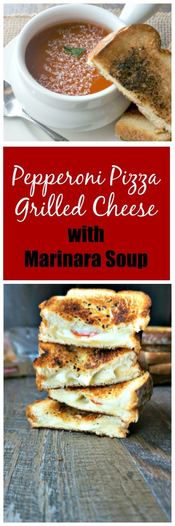 Pepperoni Pizza Grilled Cheese with Marinara Soup