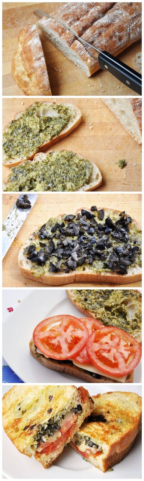 Pesto, Olives & Tomato Grilled Cheese