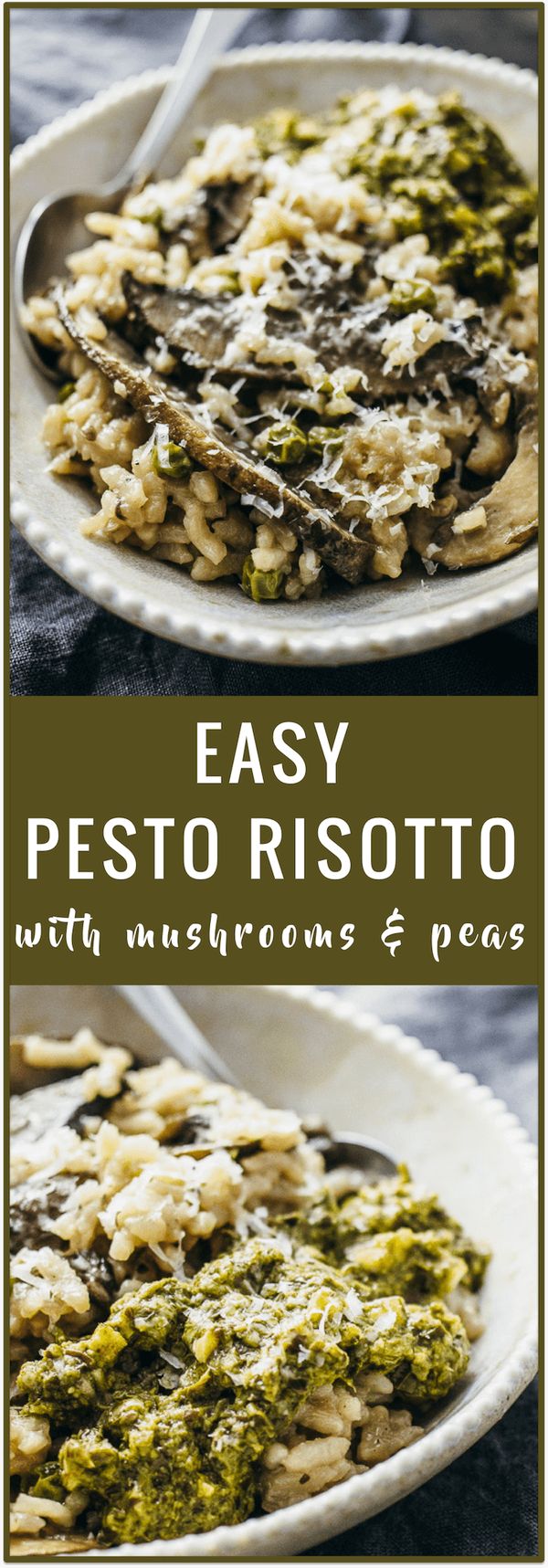 Pesto risotto with portobello mushrooms and peas