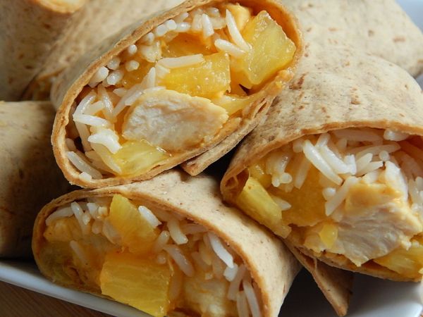 Pineapple chicken and rice wraps