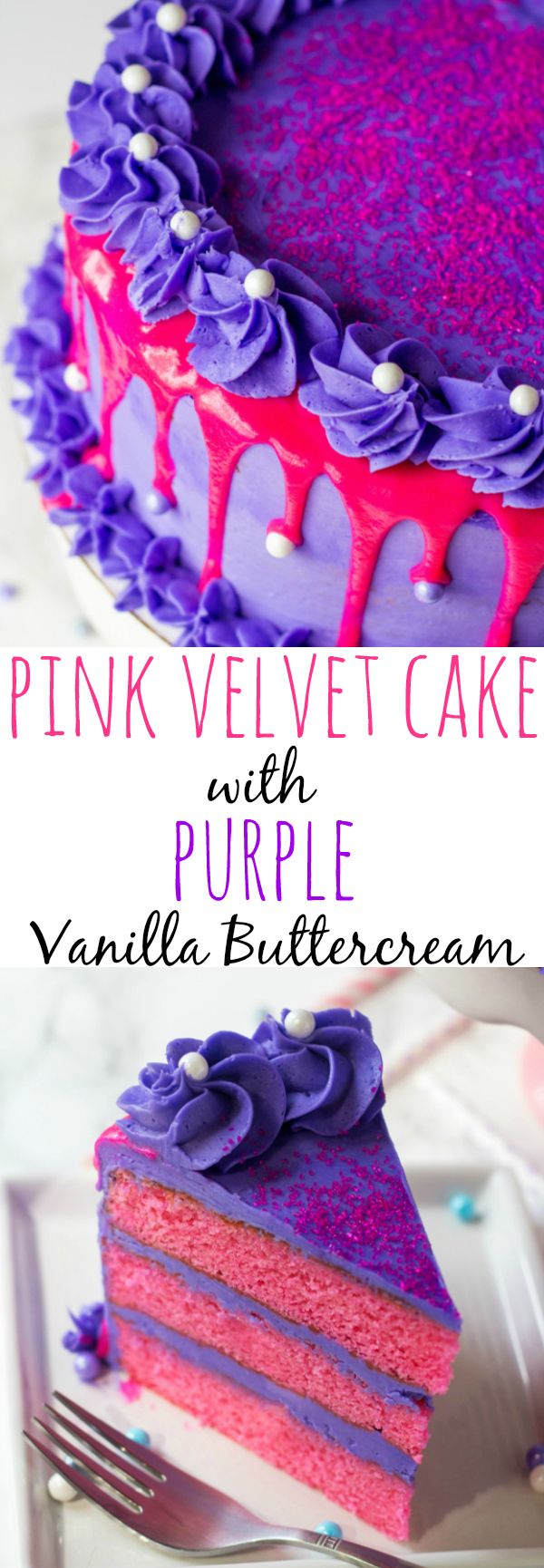 Pink Velvet Cake with Purple Vanilla Buttercream