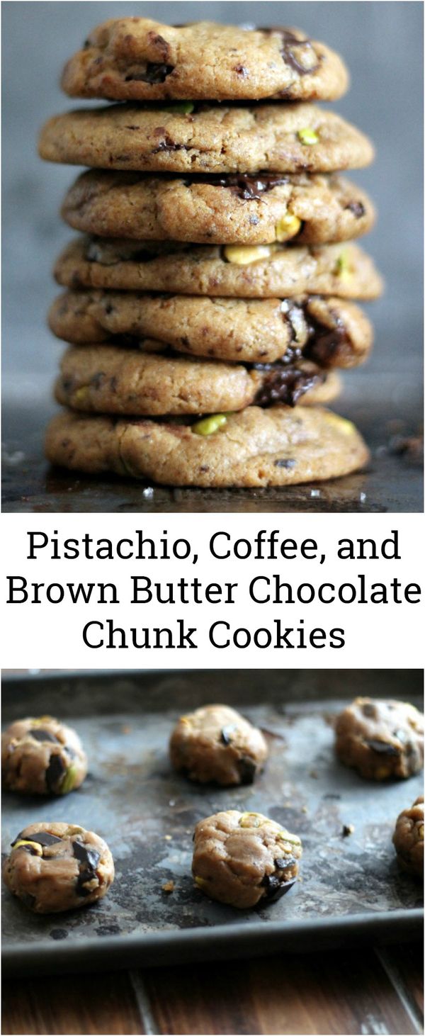 Pistachio, Coffee & Brown Butter Chocolate Chunk Cookies