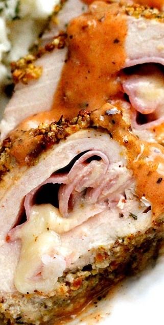 Pistachio Gruyere Chicken Cordon Bleu with Creamy Honey Dijon Sauce