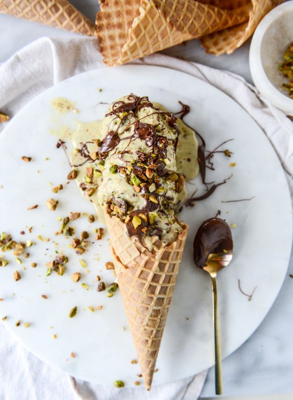 Pistachio Ice Cream with Nutella Fudge