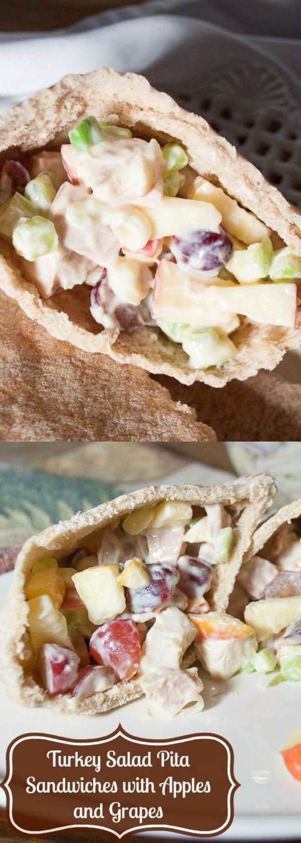 Pita Pocket Sandwiches Stuffed with Turkey, Apples and Grapes